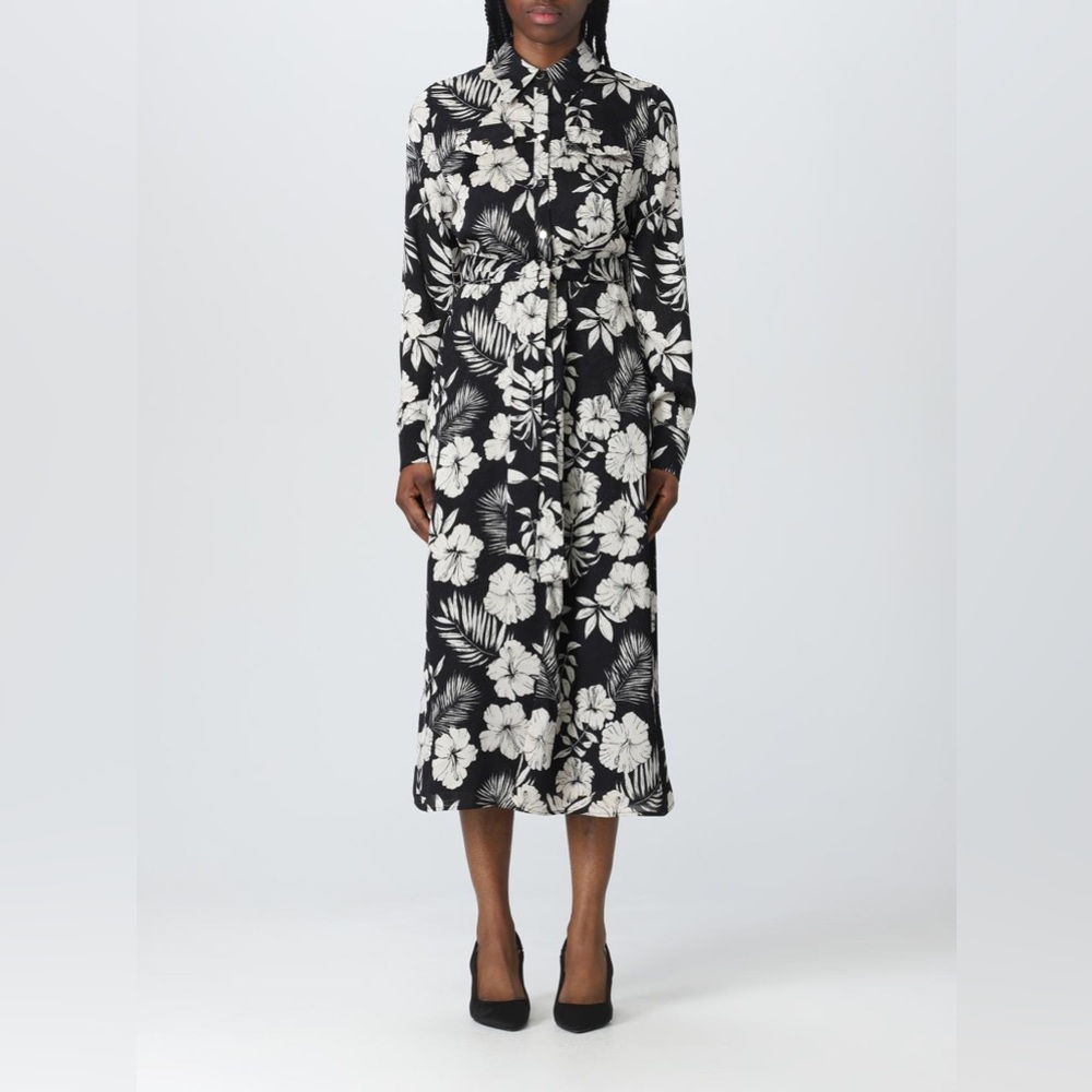 PINK Black Assente Abito Jaquard Floral Shirt Dress Size 10 US $542
